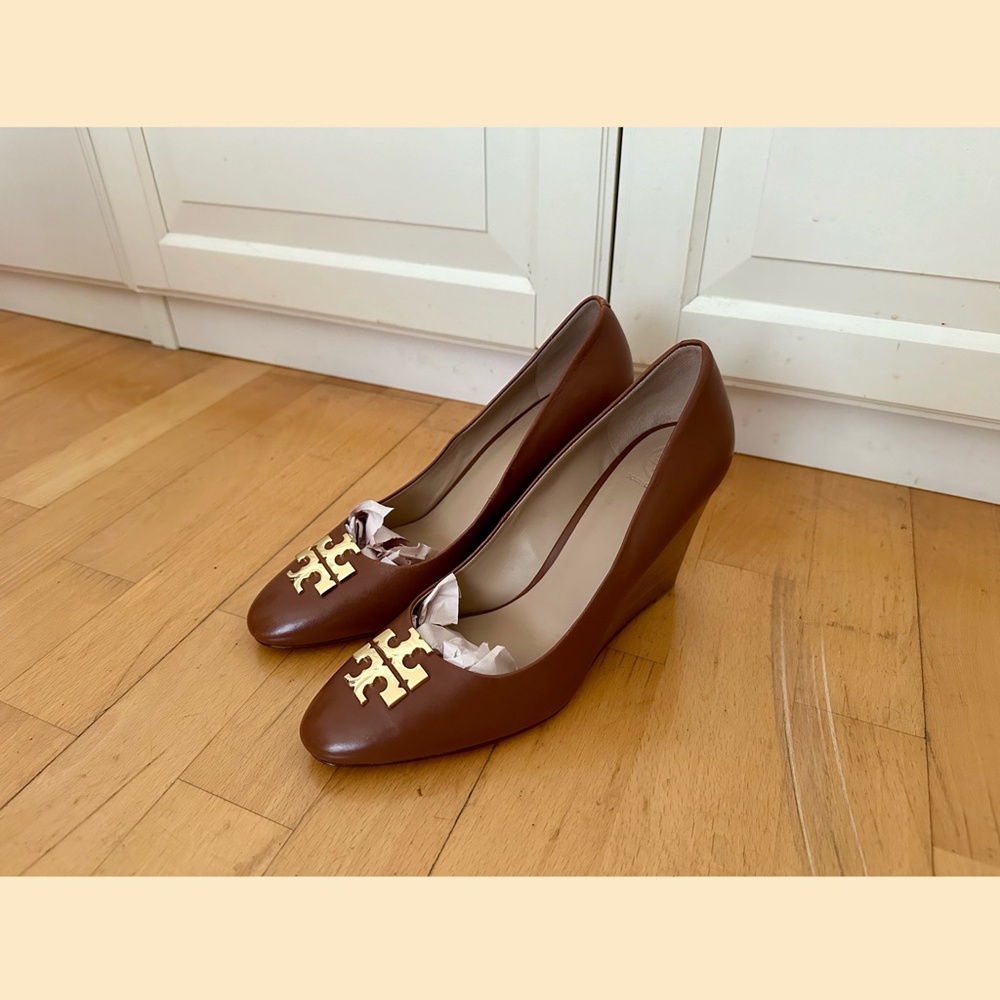 Tory Burch Raleigh Wedges Brown Leather 10.5M